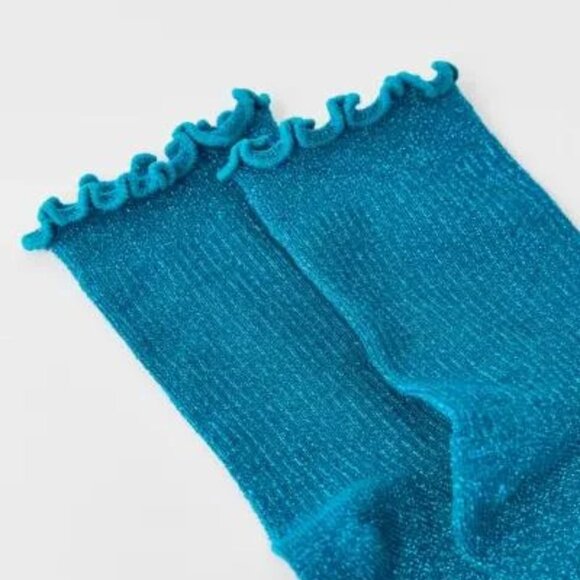 NWT Urban Outfitters Lurex Shimmer Blue Ruffle Socks - Picture 3 of 4